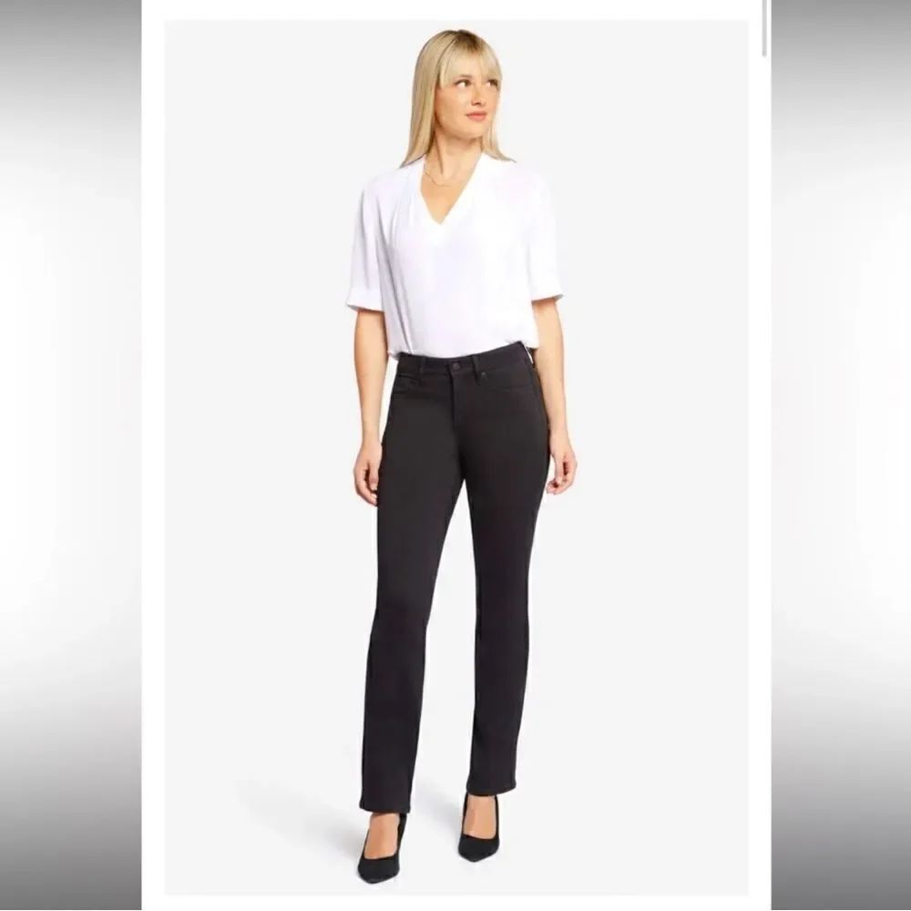 NYDJ Lift Tuck Tech Slim Straight Jeans in Black Size 14